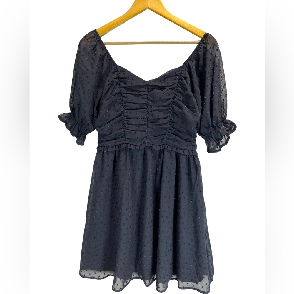 Andree by Unit Black‎ Whimsy Goth Mini Dress Size S Sheer Textured Ruffle Sleeve